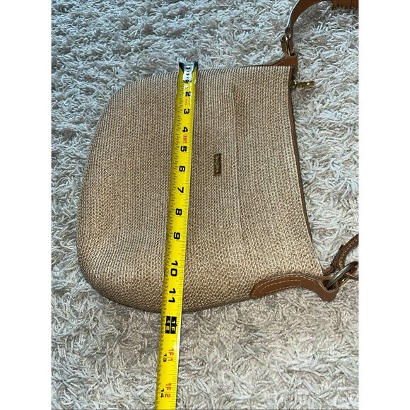 ERIC JAVIT Brown Beige Woven Straw Shoulder Crossbody Bag Leather Strap - Picture 8 of 12